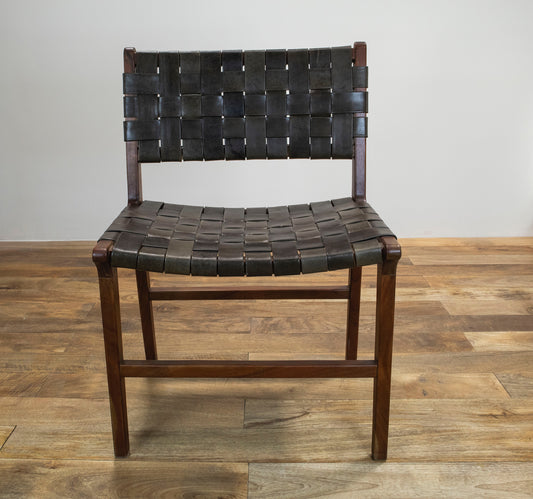 Leather Weaved Chair with Solid Wood Frame