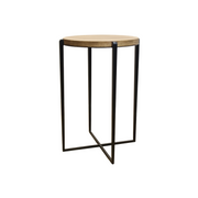 Solid steel accent table with solid hardwood top. RH.com
