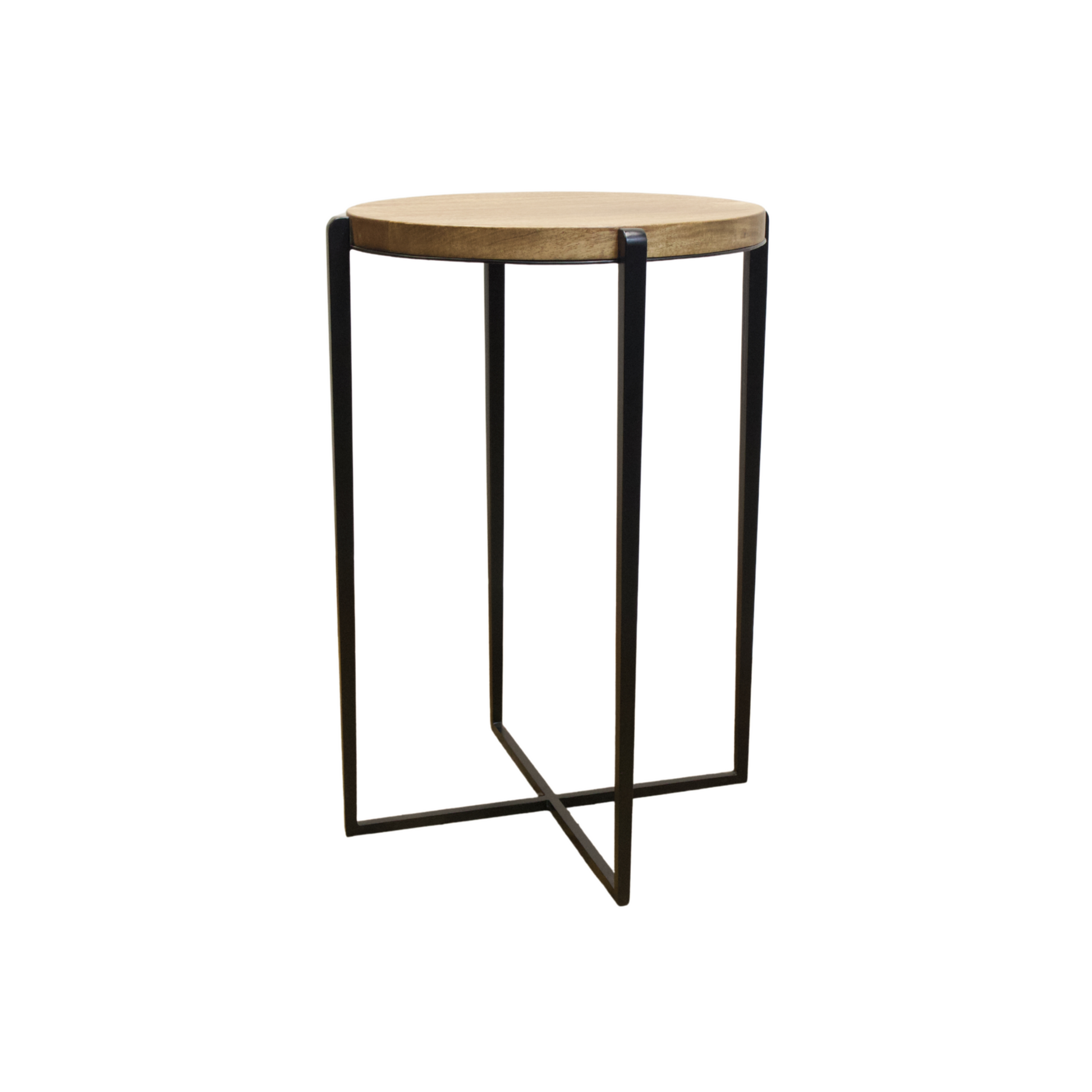 Solid steel accent table with solid hardwood top. RH.com