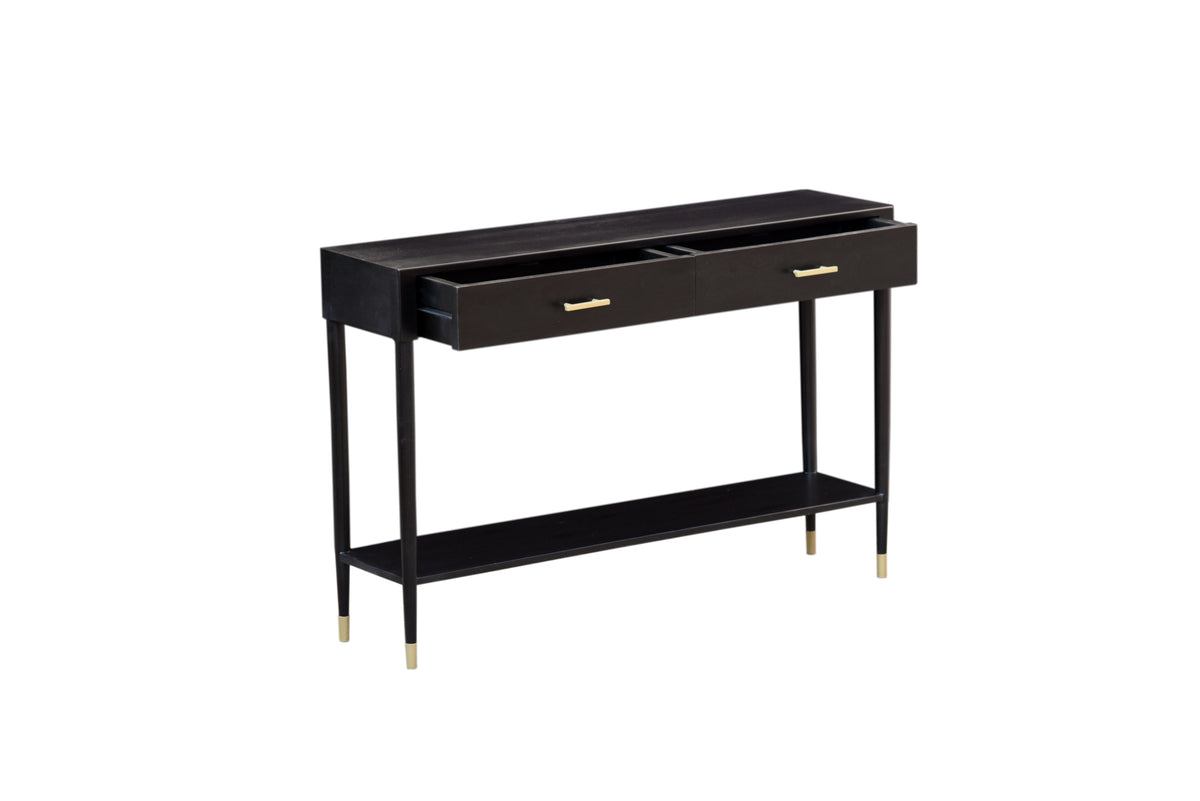 The Noir Console, angled view with drawers open