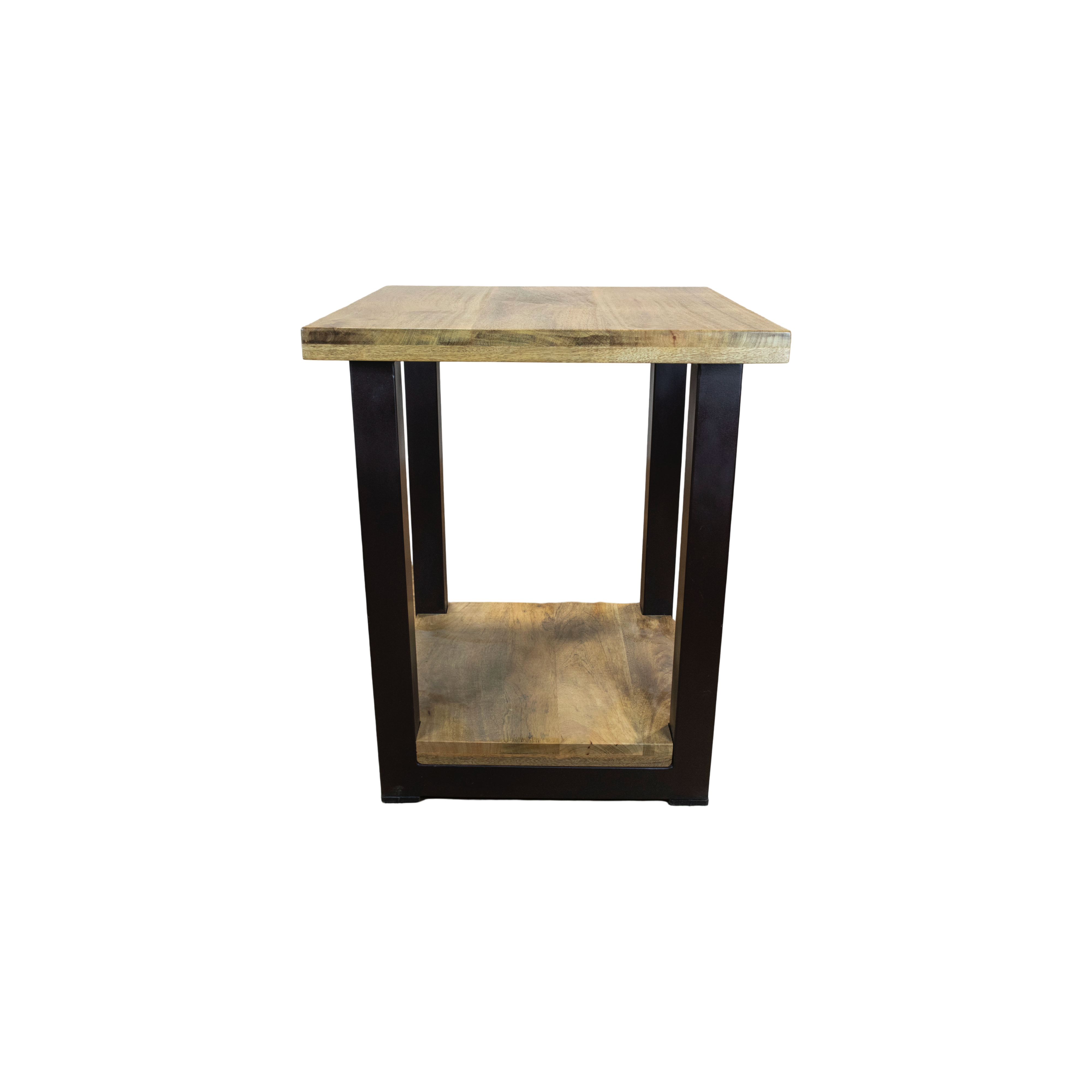 The Samson End Table | Natural Hardwood & Kona Brown Metal Table