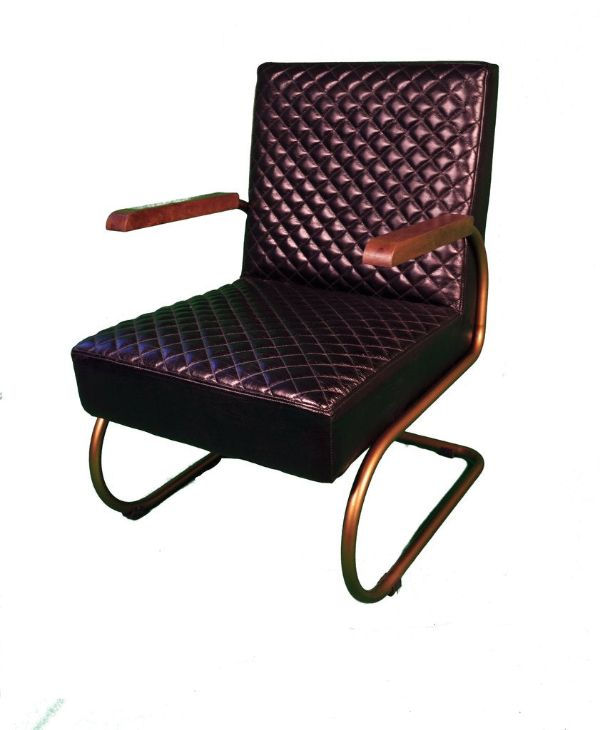 The Malone Midnight Accent Chair | Quilted Leather Armchair with Walnut Arms