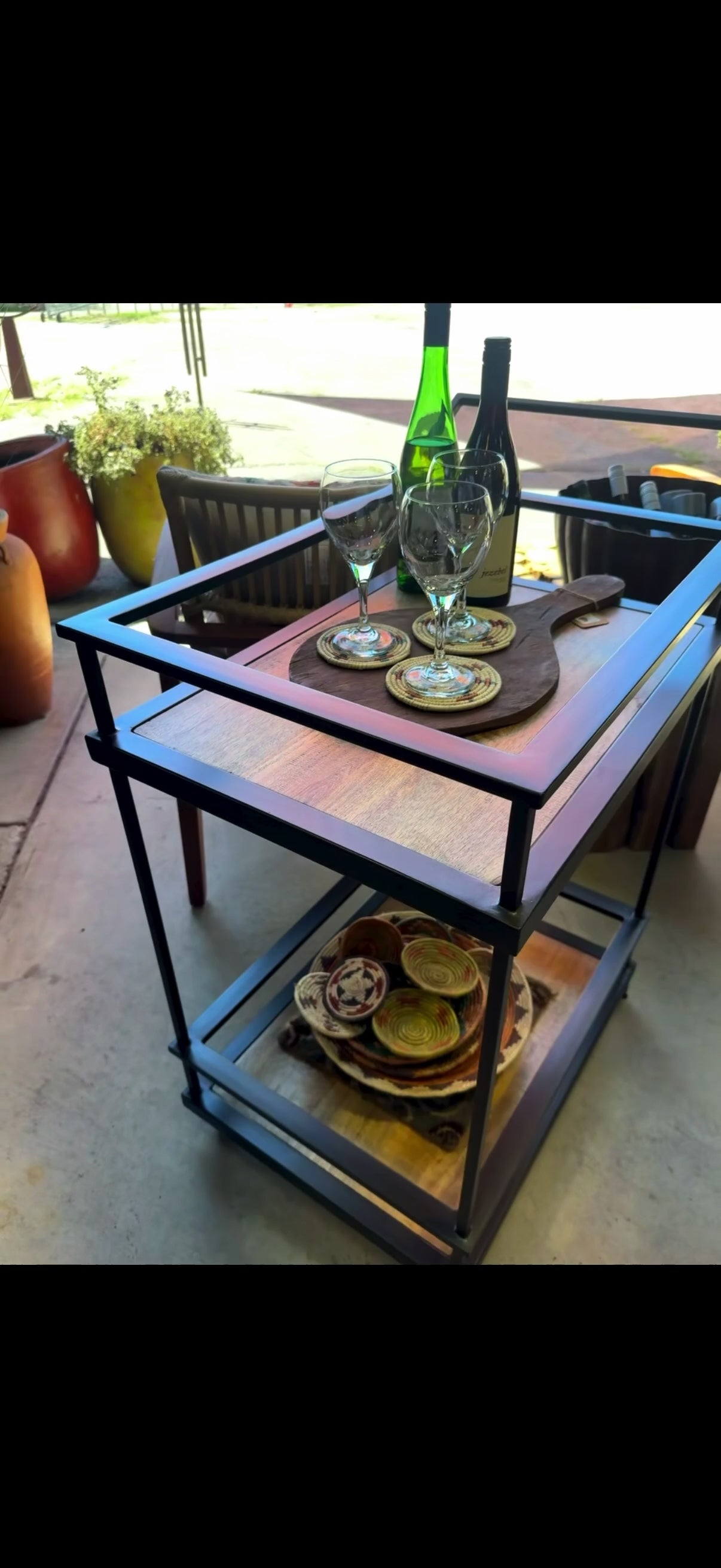 Load video: The Trolley Bar Cart | Hardwood &amp; Bronze Beverage Cart on Wheels