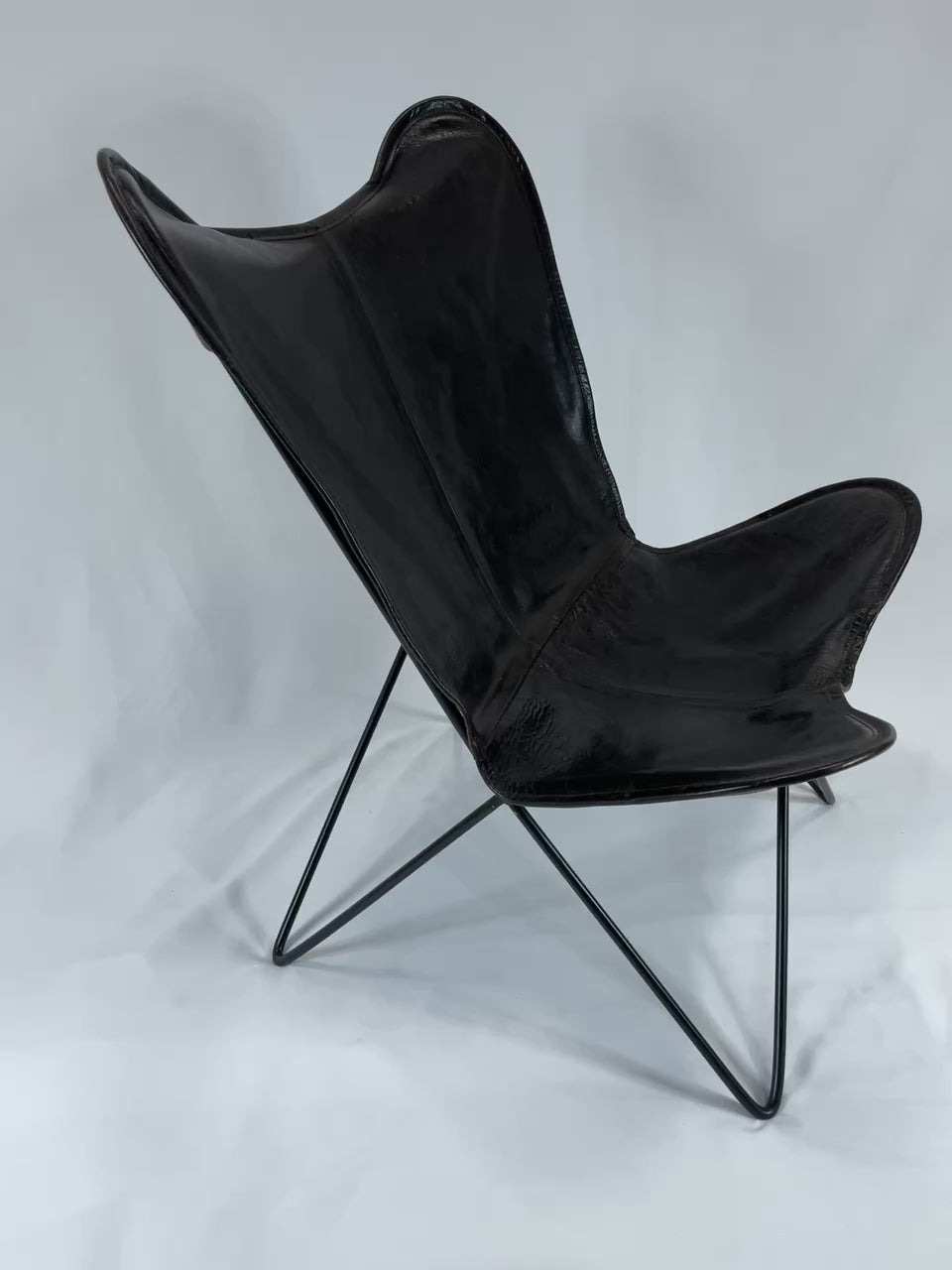 Load video: The Monarch Leather Sling Chair | Top Grain Leather Butterfly Chair